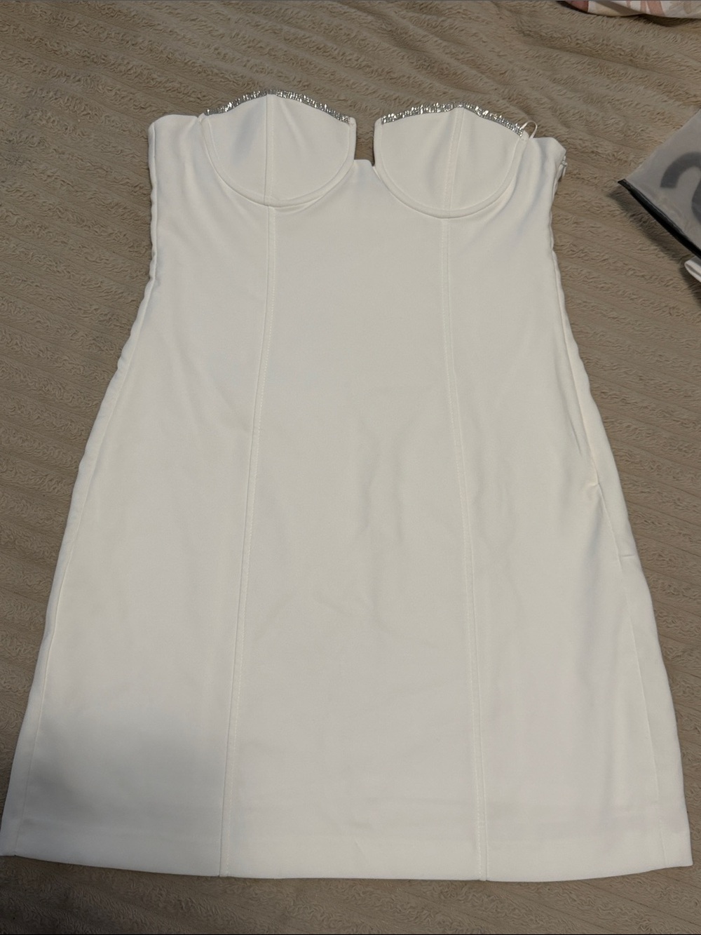 ZARA Strapless Rhinestone White Mini Dress